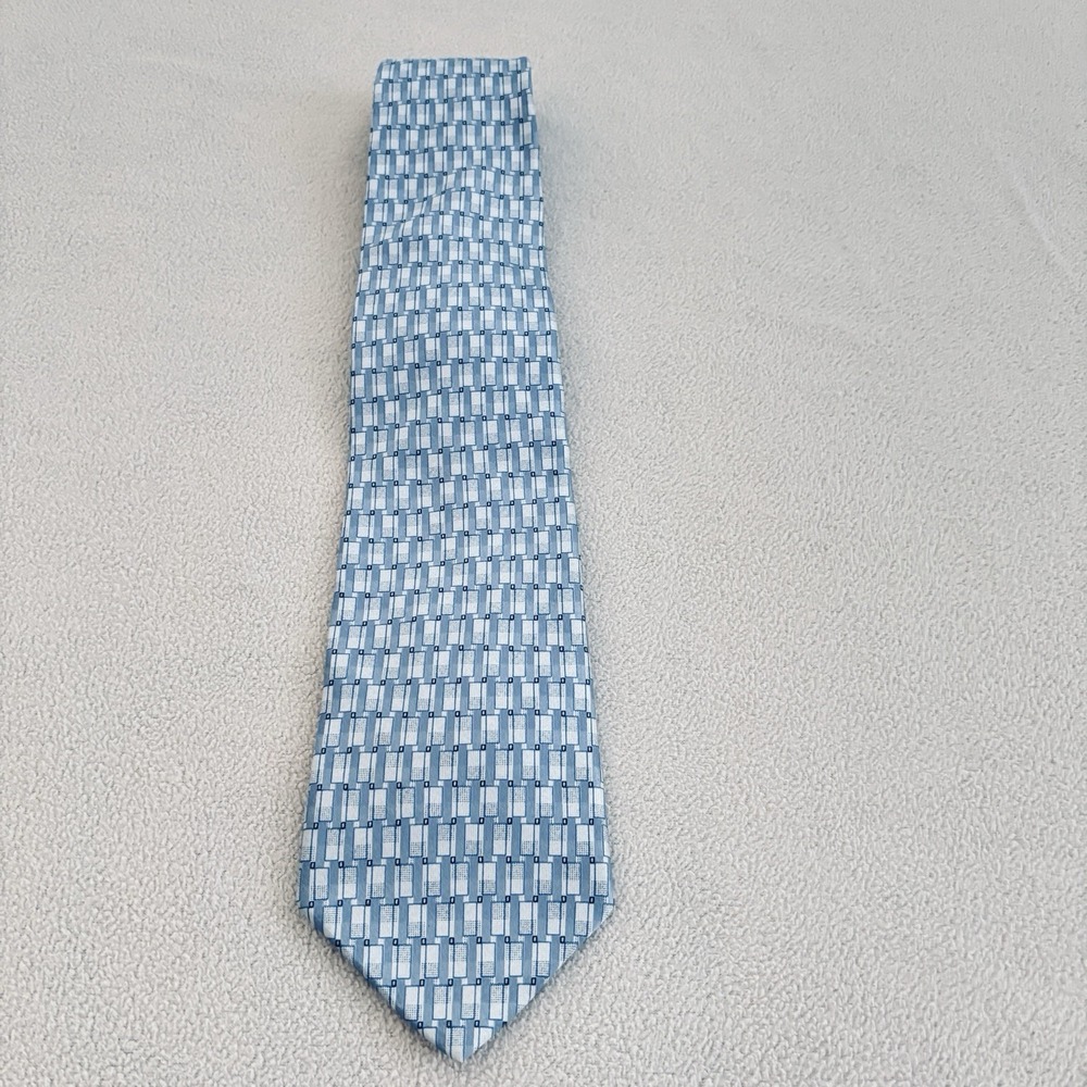 Jones New York Men's Blue 100% Silk Geometric Tie (4" X 58") Made In uSA